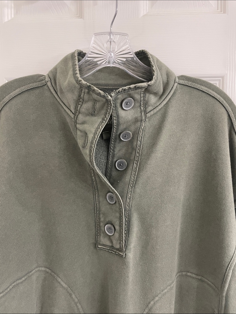 Aerie Quarter Button Olive Green Sweatshirt - Picture 6 of 8